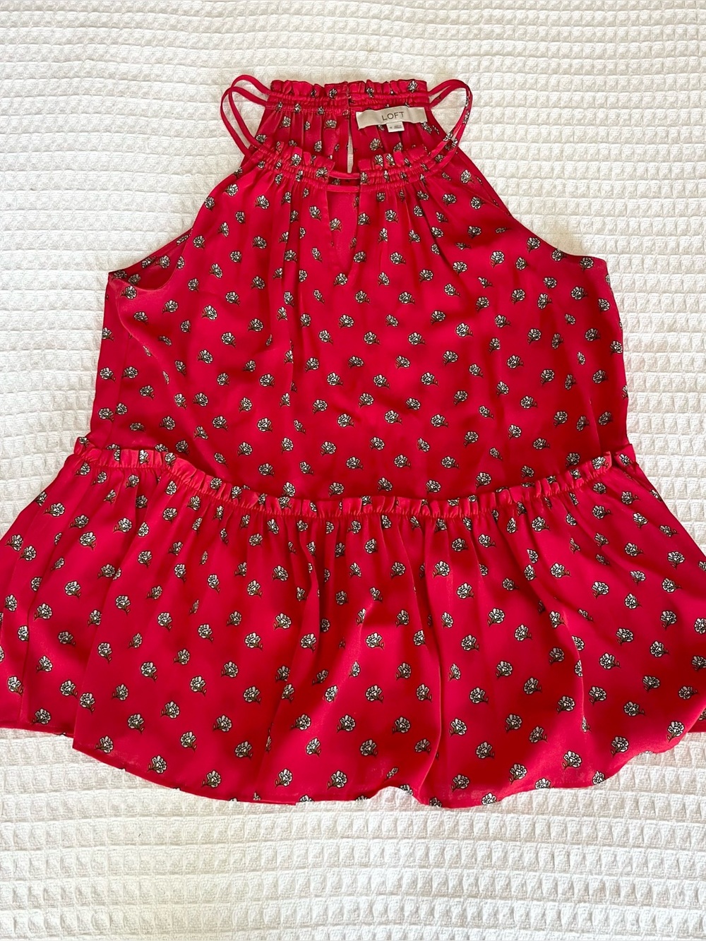 LOFT red Floral Halter Peplum Top size medium